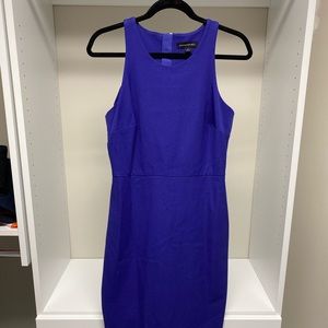 Knee length purple dress.  Has some stretch to it and is super comfortable.